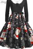 Costumes Party Dress Women Long Sleeve V Neck Fur Collar 1950s Housewife Vintage Xmas Winter