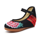 Zingj Heels Single Shoes Beef Tendon Bottom Spring And Autumn Style A Word Buckle Buckle Embroidered Cloth Shoes Slope Heel Women's