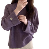 Zingj Advanced Sense Round Collar Design Sweater Female 2024 Autumn / Winter New Korean Version Soft Waxy Temperament Simple Wind Sweater-Outfit