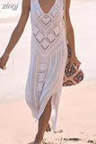Sleeveless Dress Women Knitted Summer Beach Dress Female Fashion Hollow Out SwimSuit Cover Ups Maxi Dress Vestido
