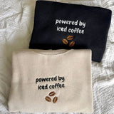 Powered By Iced Coffee Embroidered Crewneck Sweatshirt- Outfit