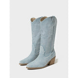 Embroidery Western Knight Boots Cowboy Boots Coarse And Pointed Temperament Skinny Size Size Women's