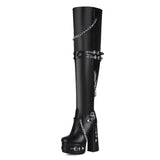 Y2k Rivet Punk Goth Thick And High-Heeled Size 44 Female Knee Boots