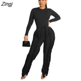 Sleeve Bodysuit and Pants Fringe Tassel Trousers Two Piece Set Tracksuit Fall Women Clothing Sexy Skinny