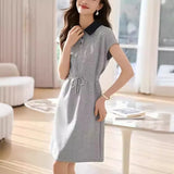 POLO Collo Colling Pinyin Long Dresses Mid-Long Dresses 2025 Summer New Casual Sports Sleeve