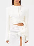 Zingj 2024 New Fashion Pure Color Round Collar Belt Top Design Sense Waist Show Thin Long Sleeve Women's Small