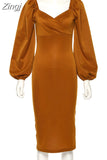 Elegant Pure Color Latern Sleeves Bodycon Dress for Women Party Clubwear Formal Midi dresses Mujer Casual Streetwear