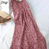 Women Floral Long A-line S-3XL Elegant Ladies Simple Flounced Edge Sweet Korean Maiden Summer Breathable Inside Strap