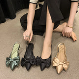 Korean Version Of Summer New Silk Bow Tip Behind The Empty Sandals Women Shallow Two-Pin Square Flat Single