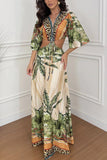 Women's Clothing Positioning Print Two Sets Five-Sleeve Open Waist Bat Cuffed Bat Cuff Tie Women
