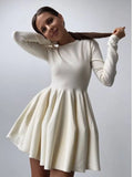 Round Collar Waist Knitted Dress Women's High-End Ins Windy Folded Sweater