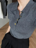 Polo Collar Gray Short-Sleeved Knitted Shirt For Summer Shorts For High-End Temperament Ice Jersey