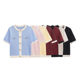 Single! New Women's Fashion Leisure Collar Short Sleeve Single Buckle Knitted Shirt