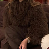 Elegant And Elegant Solid Color Short Fur Coat 2024 Fashion Women Winter Warm Long Sleeve Coat-Outfit