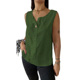 Summer New Women's Vest Casual Loose Cotton T-Shirt Button