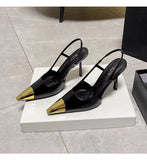 Square Head Thin Heel High Heels Women's Bag Head Sandals 2025 Spring And Summer New Black Patent Leather Temperament Sister Single