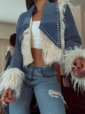 And Winter Long-Haired Cowboy Splicing Metal Coat Women Warm Comfortable Fashion Temperament Retro Feel Out Of The Street
