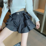 Street Y2k Korean Skirt Women Ruffles Designer Slim Party Casual Skirt Female Black Gothic Sexy Sashes Chic Vintage