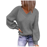 Zingj And Winter New Large Size Loose Sweater V-Neck Pure Color Pullover Sweater Female-Outfit