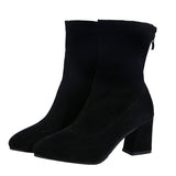 Belt Buckle High Heels Autumn And Winter Women's Black Warm Boots Women's Mid-Trough And Fashion
