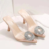 Zingj Large Size Sandals Women's Summer New Transparent Rhinestone Pointed Sexy High Heel Fashion Women's