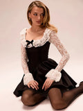 Black Lace Flare Long Sleeve Mini Dress- Outfit