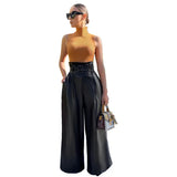 High Waist Leather Nightclub Metal Belt Wide