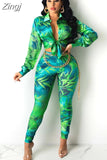 Two Piece Set Women Set Flower Print Long Sleeve Blouse Tops And Pant Suits Sheath Matching Fashion Outfit Spring
