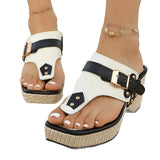 Slope And Thick-Bottom Metal Buckle Rivet One-Word Sandals 2025 Summer Beach Women's