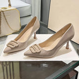 French Pointed High-Heeled Shoes Shallow All-Inclusive Square Ringing Temperament Single Shoes Slender High Heel