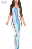 New Arrival Women Summer Strapless Dress Female Sexy Midi Sleeveless Off Shoulder Dress Girls Tie Dye Print Clothes