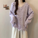 Three-Dimensional Bow V-Neck Shoulder Knitted Sweater Woman 2025 Autumn Big-Size Fat Mm Super Nice Look And Beautiful