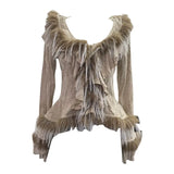 Real Shooting Waste Soil Wind Irregular Wood Ear Trumin Knitting To Make Old Hole Splicing Hairy Blouse Hottie Cardigan