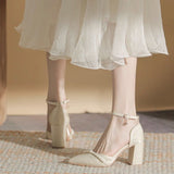 Coarse And Pearl High-Heeled Shoes Women Summer Small Design Small Small Head Hollow Buckle Single Shoe
