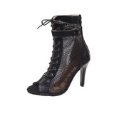 New Lady High Heel Cold Boots Fish Mouth Fine High Heel Black Net Sexy Breathable Sandals Large Size Cool