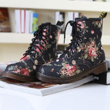 Western Cowboy Style Handsome Retro Small Broken Flower Flat And Short Boots High Help Martin