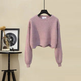 Women Winter Patchwork Long Sleeve Knitted Tops + Asymmetric Skirt 2 Piece Suit Female Party Elegant Two Piece Set 211-1-Outfit