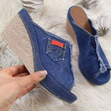 New Summer Denim Sandals, High Heels, Large Sizes