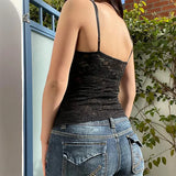 Hot Girl Style Perspective Lace Thin Tie Splicing V-Collar Slim Solid Color Sling Vest