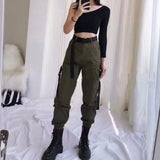 Pants Women Sashes Cargo Safari-style Pockets Unisex BF Loose All-match Ulzzang Streetwear Hip-hop Students Trendy
