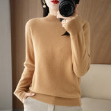 Zingj 2024 Autumn / Winter New Women's Korean Version Slim Half High Collar Short Solid Color Bottom Sweater-Outfit