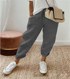 Women Cotton Tample Waist Nine Trousers Casual Women's
