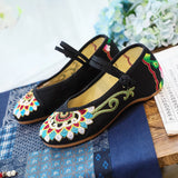 Zingj Wind National Wind Canvas Embroidered Cloth Shoes Women's Shoes Single Shoes A Word Buckle Low Heel Mother