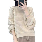 Women's Round Collar Full Body Hook Line Showing Thin Thick Sweater Loose Leisure Autumn And Winter New Knitted Shirt Comfortable