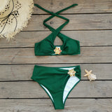 Solid Color Hanging Neck Strap Split Swimsuit Woman 2025 New Sexy