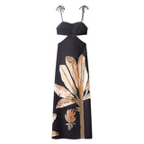 Bare Back Sling Dress Spring New Leisure Wind-Scared Belt Print