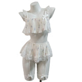 New Word Shoulder Lotus Side Split Two Sets Of Sexy Pure Lust High-Grade Lace Print Pajamas