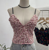 Real Shooting Hottie Deep V-Neck Broken Flower Short-Sized Hong Kong Wind Sling Female Wear With Chest Cushion Small Waistcoat Sleeveless Top