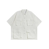 Zingj Cityboy Solid Color Multi-Pocket Overalls Short-Sleeved Shirt Men And Women Loose Retro Function Shirt