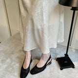 Niche Design Square Head Braided Sandals Women After Air-Quality Crystal Coarse Mesh Yarn Hollow Cool